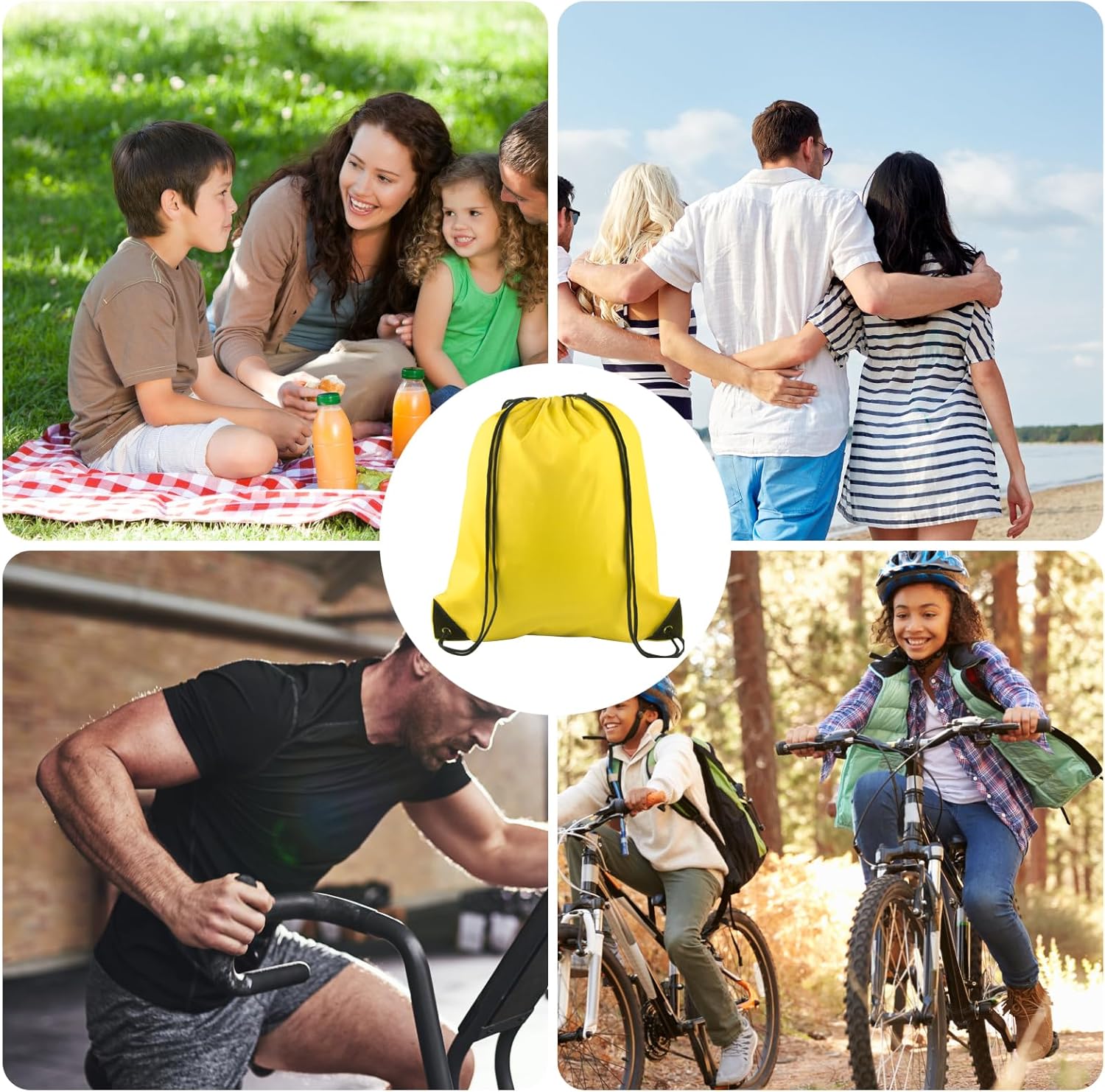 PLULON Drawstring Bags - 6 Pack Cinch Sacks for Gym, Yoga & Travel | Mixed Colors