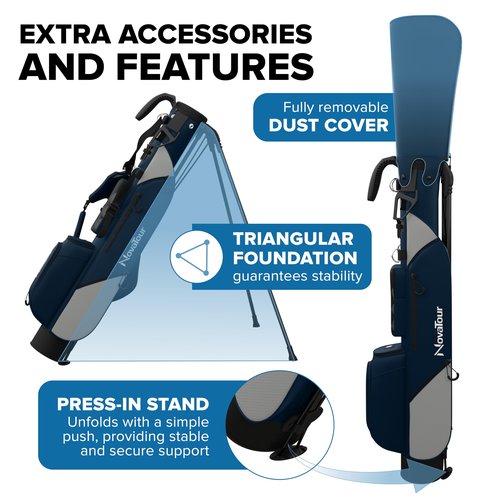 NovaTour Ultra Lightweight Premium Golf Bag for Par 3 and Executive Courses, with Double Strap, 6 Zippered Pockets, Insulated Cooler Pocket, Waterproof Pocket, and Automatic Stand Legs (Arctic Blue)