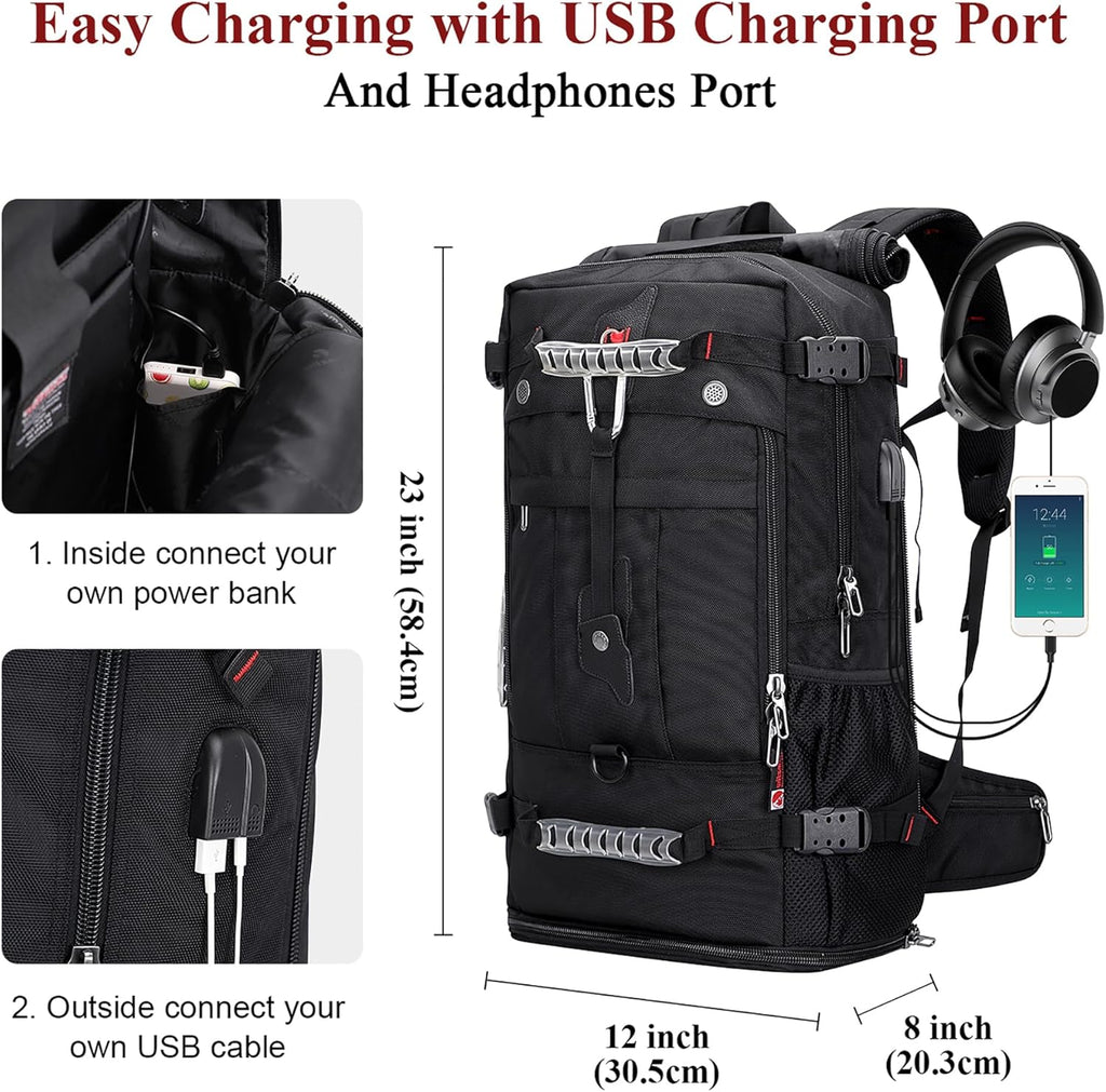 WITZMAN Travel Backpack - Convertible Duffle Luggage for 17-Inch Laptop | Black Carry-On Bag