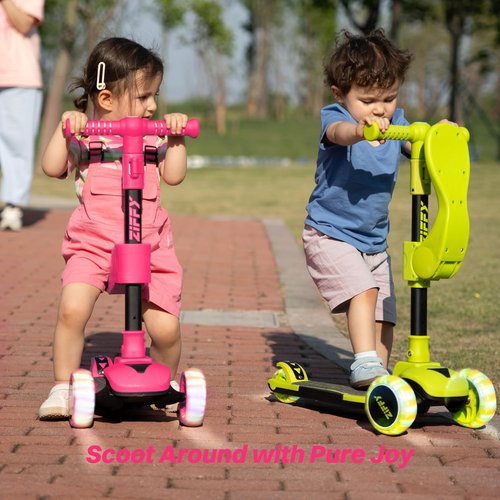 JOVA ZIFFY 2-in-1 Toddler Scooter - Foldable Light-Up 3-Wheel Scooter for Kids 3-12, Anti-Slip Deck, Adjustable Height