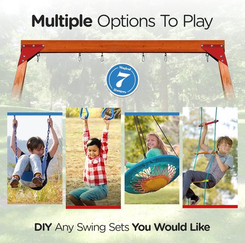 Dolphin Playground Wooden Swing Set - Outdoor DIY Swing for Kids with Trapeze Bar & 2 Belt Swings