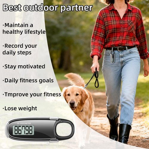 Simple Step Counter with Digital Display, 3D Pedometer for Walking, Step Tracker with Removable Clip Lanyard, Accurately Track Steps for Men Women Kids Adults Seniors
