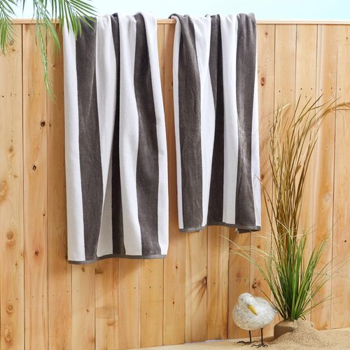 Market & Place 100% Cotton Velour Beach Towel Set - Ultra Soft & Highly Absorbent 30" x 60" Towels | Marina Collection (4-Pack, Charcoal)