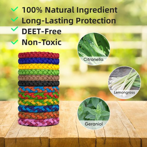 DEET-Free Mosquito Repellent Bracelets by [Brand Name] - Individually Wrapped PU Leather Wrist Bands (Pack of 24)