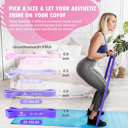 Pull Up Resistance Bands for Women, Thicken Dark Purple Pull Up Assistance Exercise Bands with Training Poster, Resistance Bands for Working Out, Stretching and Physical Therapy(Home Gym)