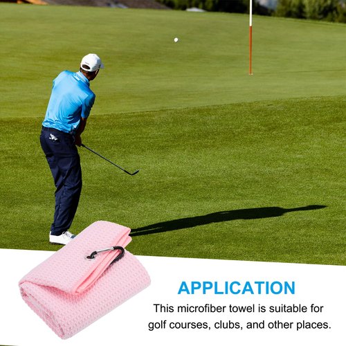 PATIKIL 24"x16" Tri-Fold Golf Towels, Waffle Pattern Towels Soft Fiber Strong Water Absorption with D Clip for Golf Lovers, Pink