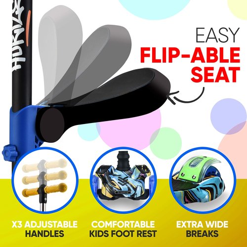 Hurtle ScootKid 3-Wheel Kids Scooter - Child & Toddler Toy Scooter with Built-in LED Wheel Lights, Fold-Out Comfort Seat (Ages 1+) (Graffiti)