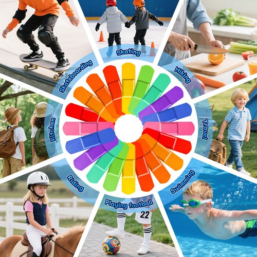 180Pcs Kids Bandages Bulk, Children's Colorful Flexible Adhesive Bandages 10 Colors Neon Waterproof Breathable Strip Protect Cuts and Scrapes for Children Toddlers, 2.83'' x 0.75''