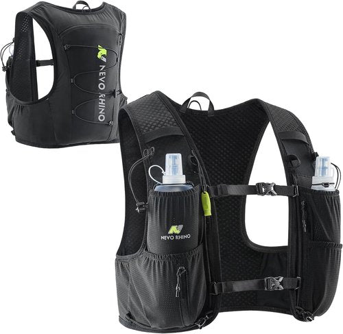 N NEVO RHINO Running Vest - Lightweight 5L Hydration Backpack with 2 Soft Flasks for Trail Running & Hiking