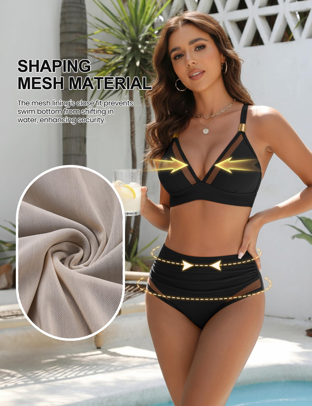 Blooming Jelly Womens High Waisted Bikini Tummy Control 2 Piece Bathing Suits Curvy Ruched 2026 Swim Suits (M, Black)