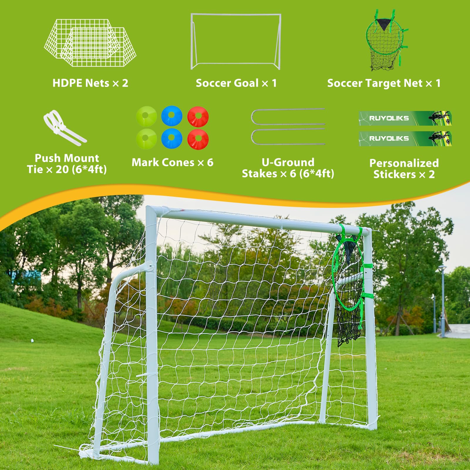 Soccer Goal 6×4, 12×6 and 8×6 FT Soccer Goals for Backyard, 2" Diameter Steel Frame Soccer Goal for Kids and Adults Large Powder Coated Galvanized Steel Goal Post with Soccer Target Net for Training