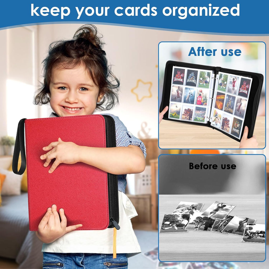 Skiennix 900 Pockets Card Binder - Durable Trading Card Holder Album for Sports & Game Cards (Red)