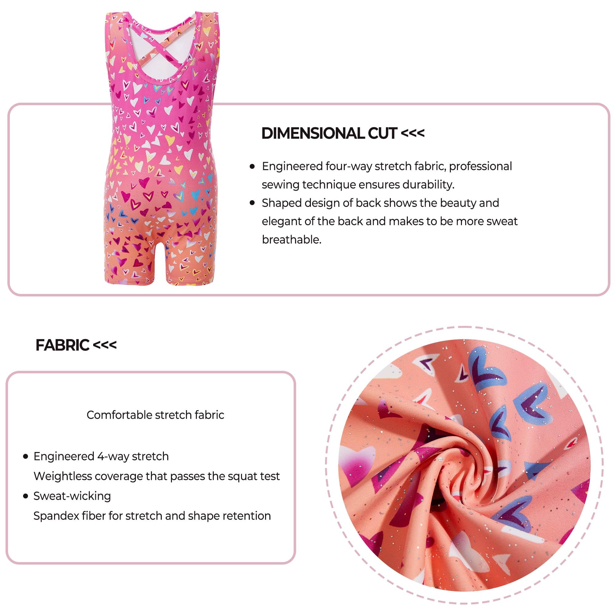 Haloumoning Girls Gymnastics Leotards with Shorts Kids One-Piece Sparkly Mermaid Dance Biketards Unitard 4-12Y