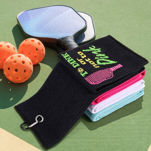 4 Pcs Funny Pickleball Towel Athletic Towels with Grommet Absorbent Embroidered Pickleball Gifts for Men Women Dinkball Towels Tennis Towel,24 x 16 Inch