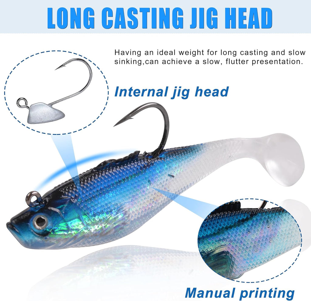 Skiennix Pre-Rigged Swimbaits - 6/12pcs Paddle Tail Swim Baits for Bass, Trout & Walleye Fishing
