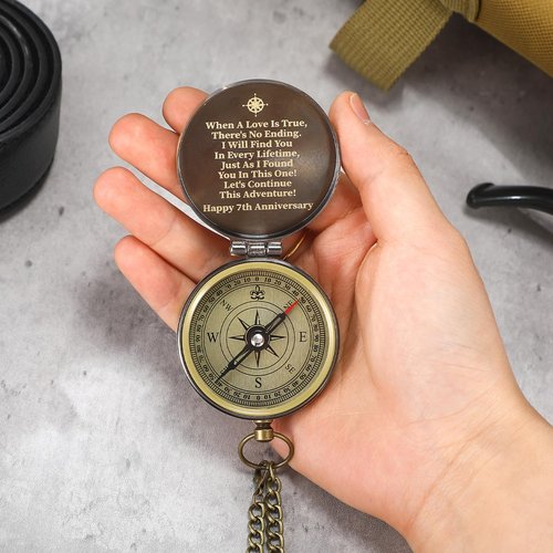 Relaxweex Anniversary Copper Gift for Him Her Engraving Quote Compass with Black Walnut Box Wedding Engagement Copper Keepsake Gifts for Men Women Husband Wife Couples(7th Anniversary)