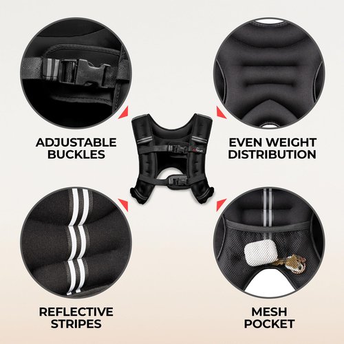 AmStaff Fitness Weighted Vest - Weight Vest for Running, Strength Training & Muscle Building, Features Reflective Stripe for Safe Outdoor Workouts (12lbs, Black)
