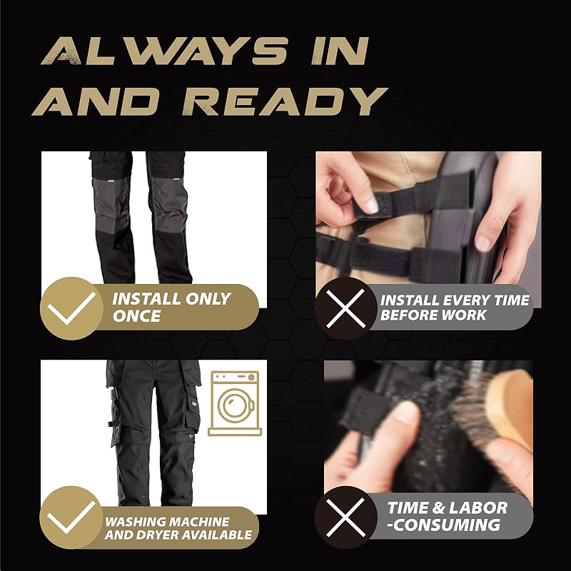 Breathable No Strap Knee Pads for Work Pants & Uniforms, 3 Pairs 11.5 x 7.9 x 0.45 in, Blue