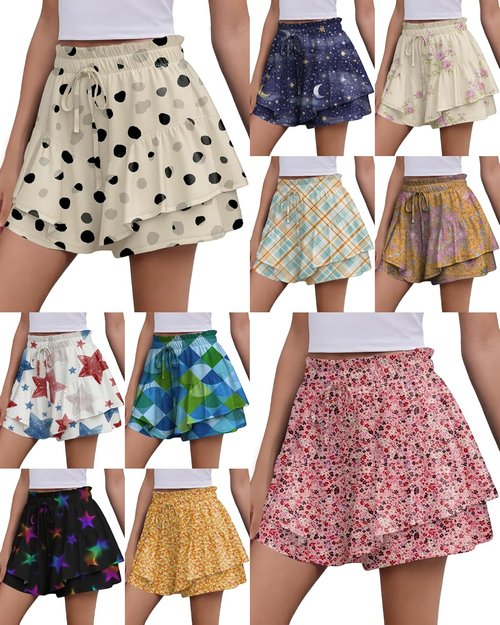 Marsvovo Classic Pleated Skort for Women - Cute Tiered Design | Comfy Wide-Legged Beach Shorts