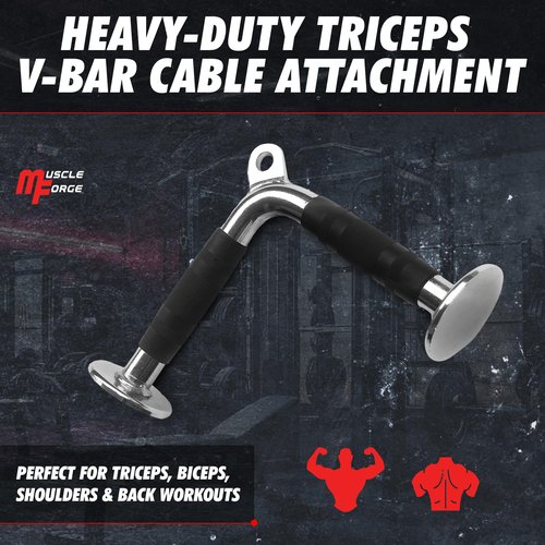 MuscleForge V Bar Attachment - Tricep V Bar Cable Attachment with Anti-Slip Rubber Grip for Pulldowns, Pushdowns & Arm Training - Gym Grade 880lbs Capacity