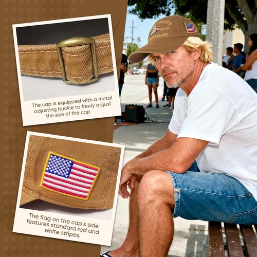 250th American Anniversary Hat, Adjustable USA Baseball Cap for Men & Women, Commemorative Eagle Embroidery Heritage Cap Khaki