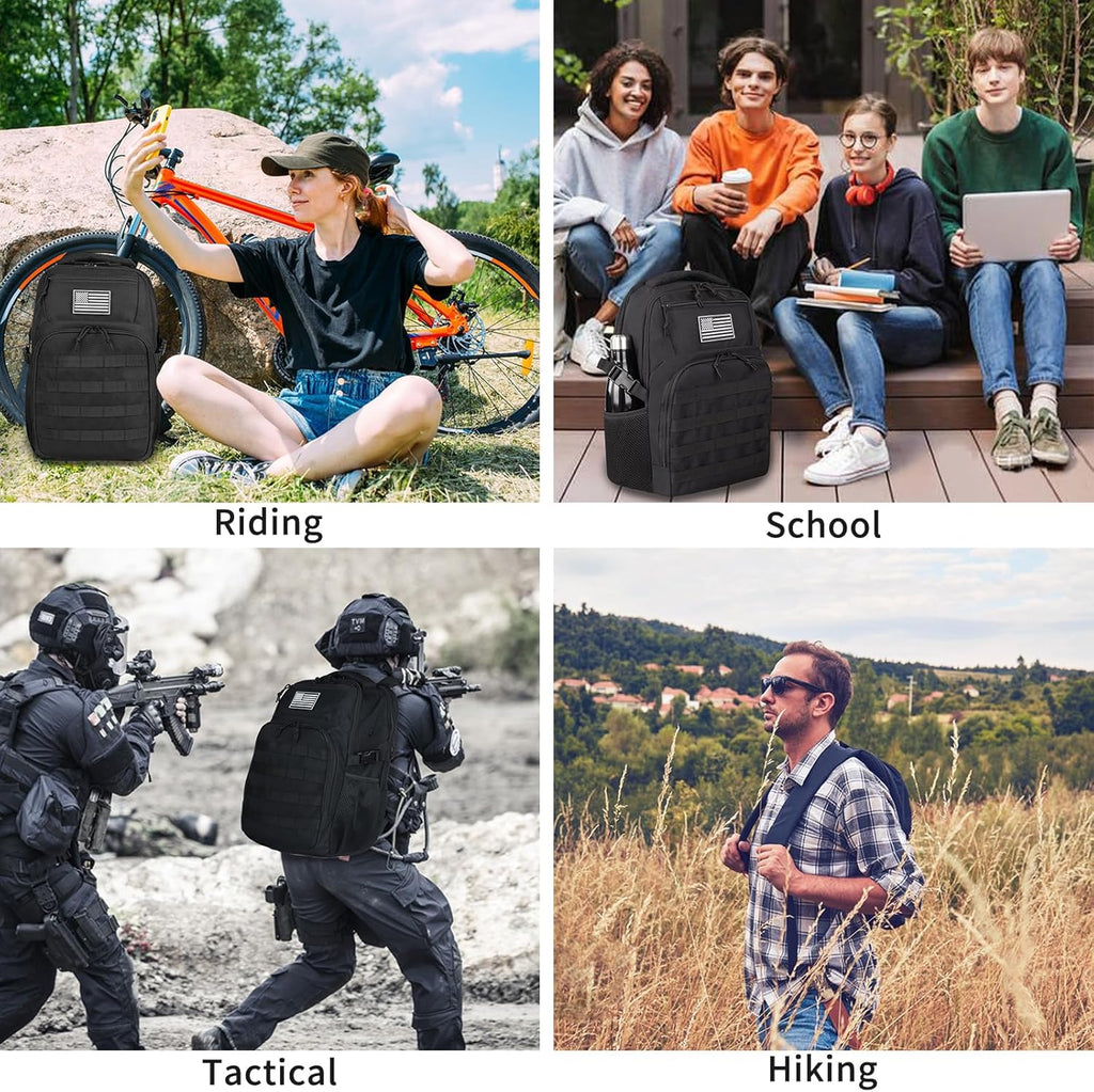 TBNBO Tactical Backpack - 25L Military-Grade Travel Bag with Dual Bottle Holders - Black