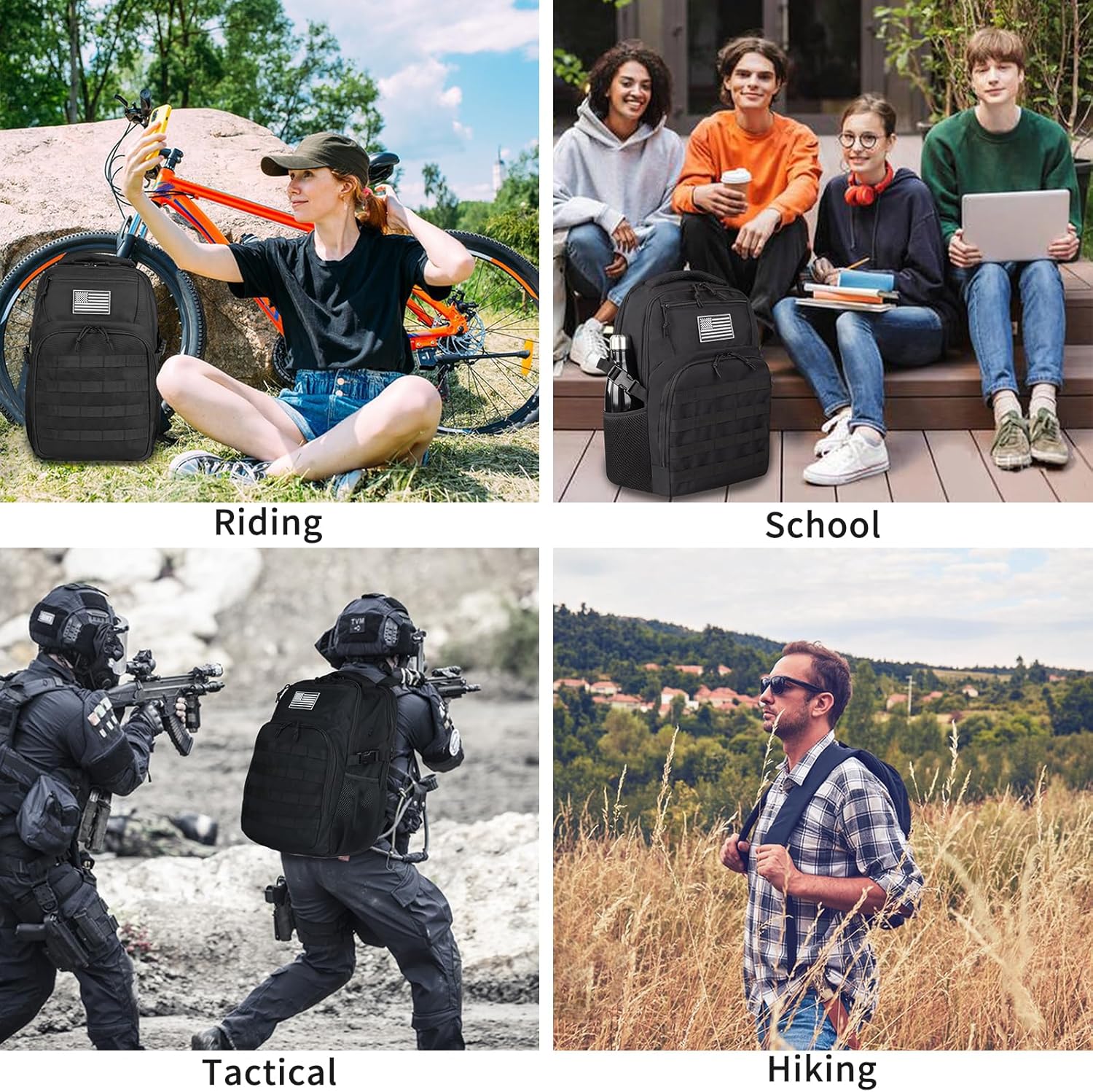 TBNBO Tactical Backpack - 25L Military-Grade Travel Bag with Dual Bottle Holders - Black