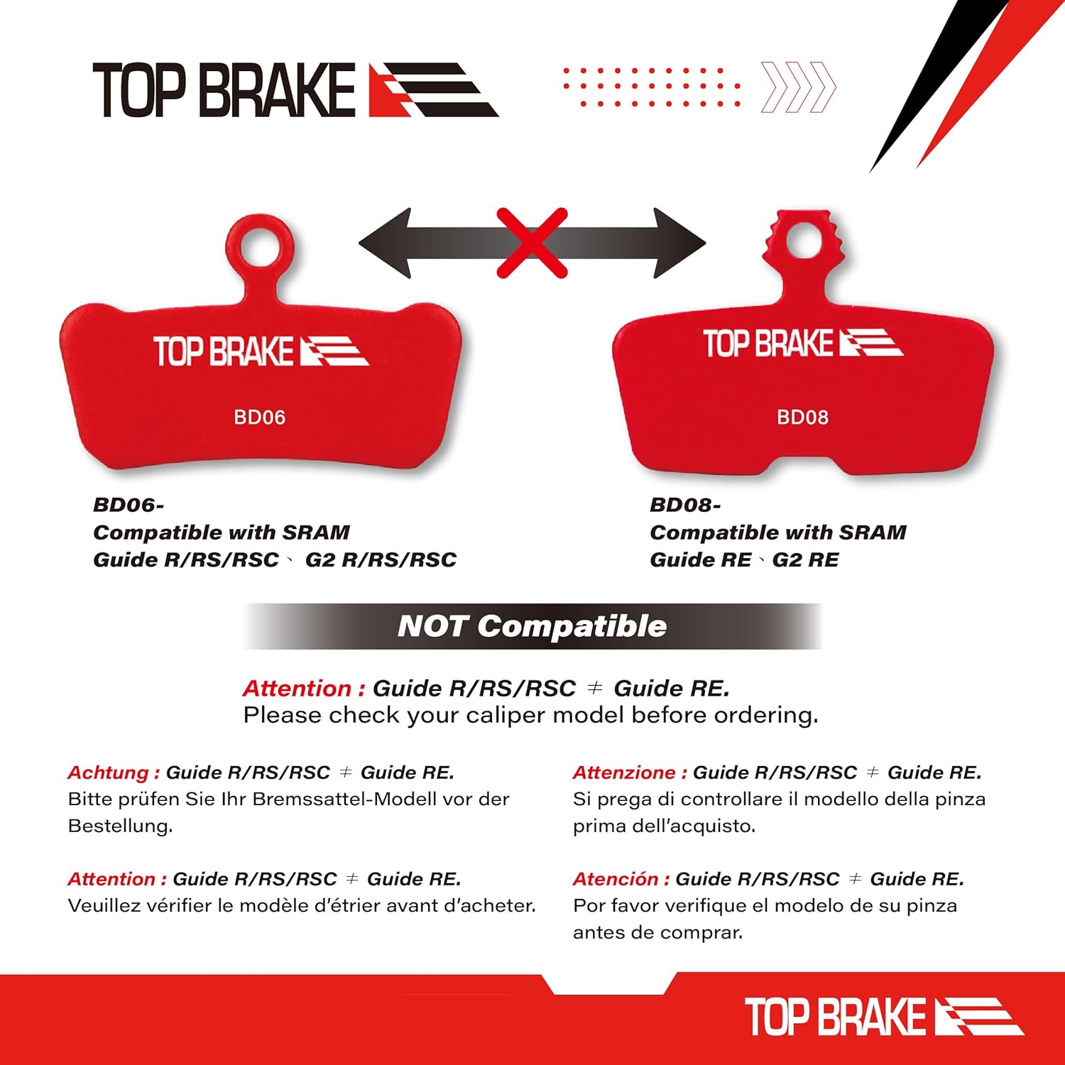 TOP BRAKE Disc Bike Brake Pads - Compatible with SRAM Code R, Guide RE, G2 RE & More | MTB eMTB Downhill Cycling