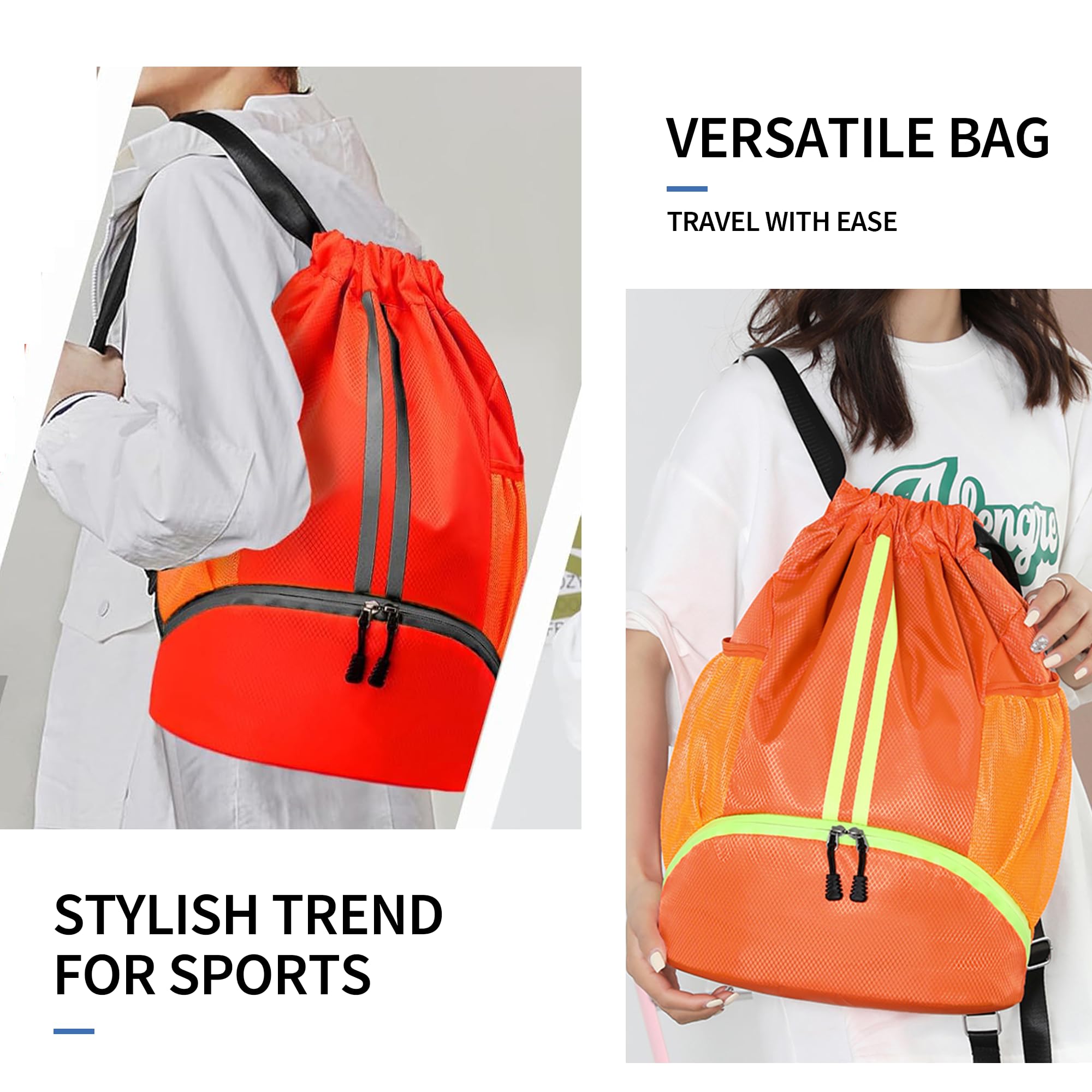 JELUTAR Drawstring Backpack Gym Bag with Shoes Compartment for Soccer, Basketball, Swim, Water-Resistant String Backpack Beach Cinch for Women Men, Red