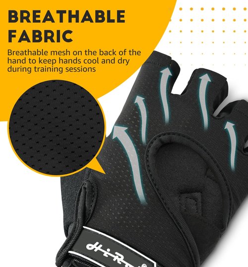 HiRui Workout Gloves for Men Women Kids, Ventilated Exercise Gloves Cycling Gloves with Full Palm Silicone Padding for Fitness Tennis Weightlifting Gym Training (Black, M)