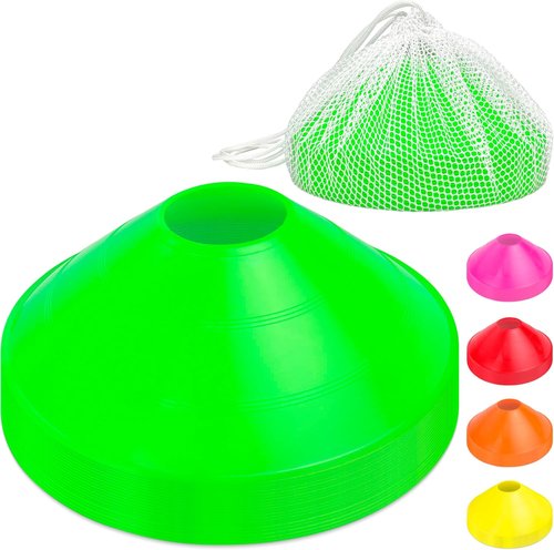 GoSports Premium Agility Training Cones - 20 Pack with Tote in Vibrant Colors: Orange, Green, Pink, Yellow, Red