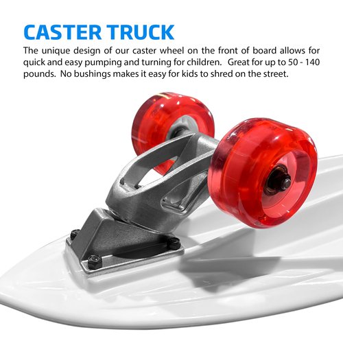 Surfskate Kids Skateboard Surf Skate Trucks for Kids Front Caster Wheel Rotates Easily for Children Great Pumping Power Heavy Duty Trucks in Rear Graphics on Grip Tape 31” Long X 9” Wide