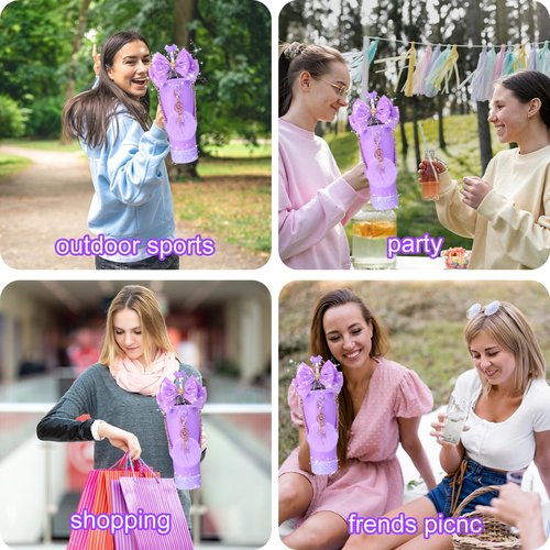 Mity rain Bling Cup Accessories for Stanley Cup 30oz 40oz 20oz Tumbler with Handle, including Bow Straw Topper Cover, Straw Bow Decorate, Leather Water Bottle Handle Strap, Boot (Purple)