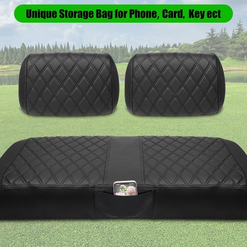 LEAPGOMAX Club Car DS Pre-2000 Golf Cart Seat Cover Thick Premium Marine Leather Made with Custom Diamond Stripe Soft Comfortable/Anti-Scratch/Anti-Fading/NO Stapler Required
