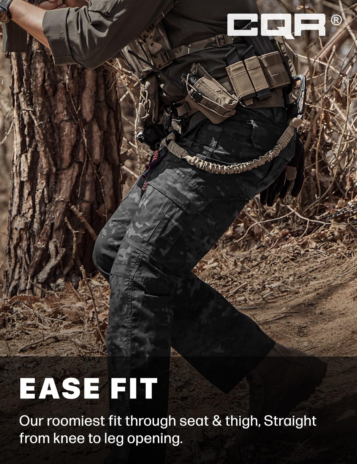 CQR Men's Tactical Pants, Water Resistant Ripstop Cargo Pants, Lightweight EDC Work Hiking Pants, Outdoor Apparel, Duratex Mag Pocket Print Utility Camo Black, 38W x 30L