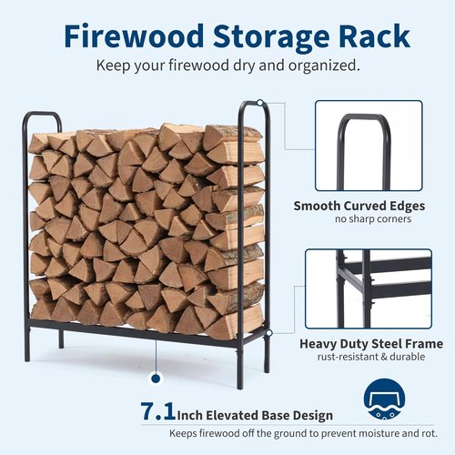 DUMOS Firewood Storage Rack - 4FT Heavy Duty Log Holder with Cover & Zipper | Indoor/Outdoor Use