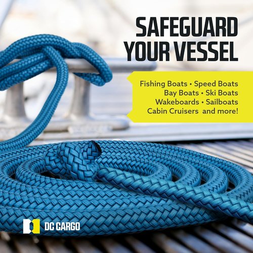 DC Cargo Mall Boat Dock Lines - 1/2" x 15' Double Braided Ropes | Marine Grade Nylon with 12" Eyelet