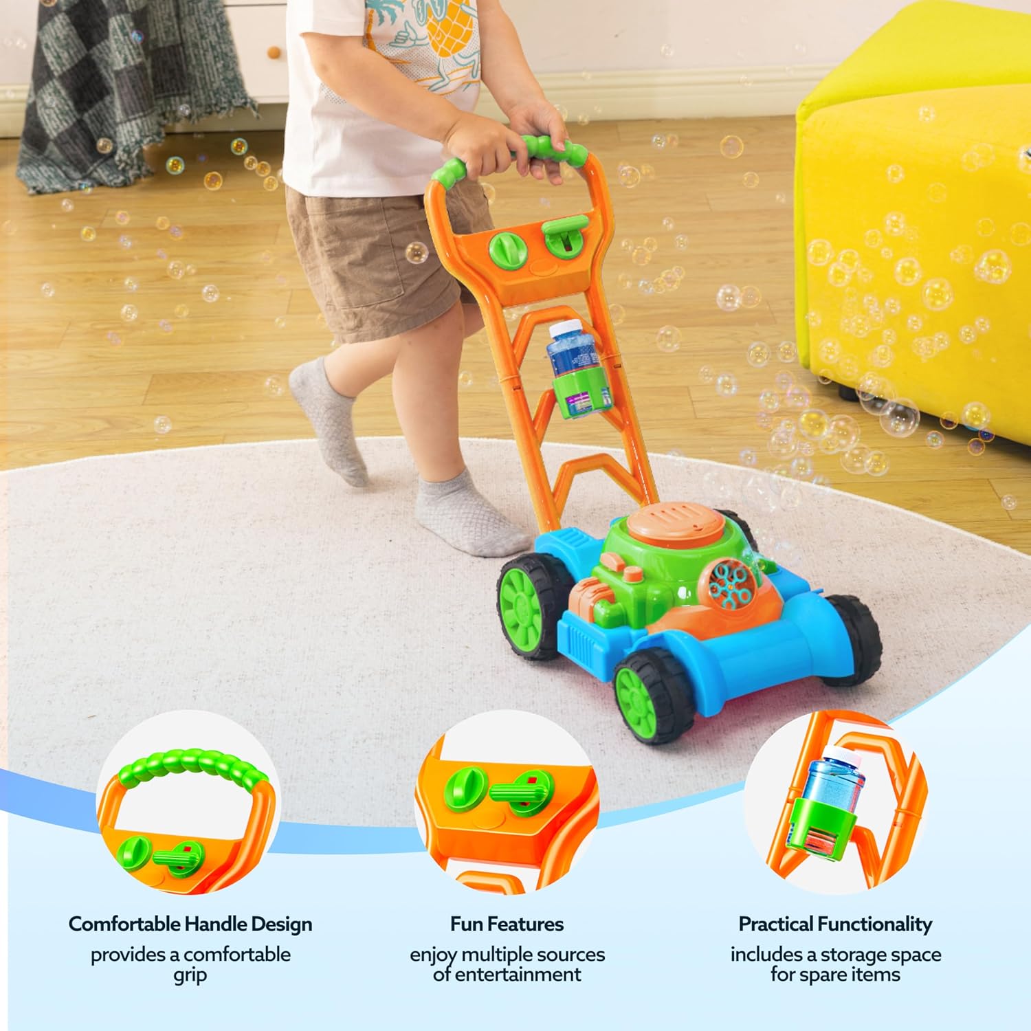 SLOOSH Bubble Lawn Mower | Spill-Proof Bubble Machine Toy for Toddlers Age 1-3 - Perfect for Indoor & Outdoor Fun