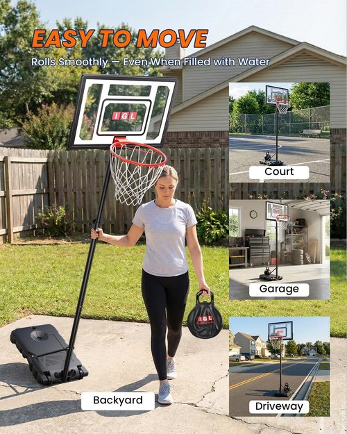 IGL Kids Basketball Hoop Outdoor | 4-8.5ft Adjustable Height | 33" Shatterproof Backboard | Fillable Base & Extra Anchor | Portable Goal w/Wheels for Backyard Driveway
