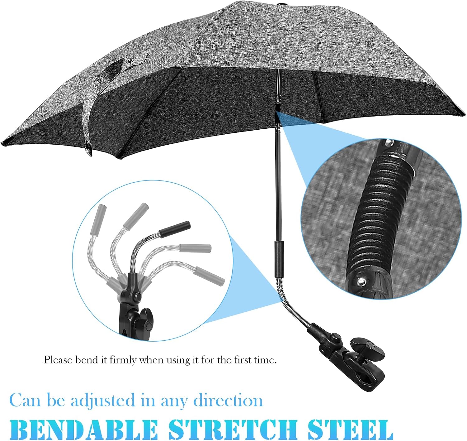 Skiennix Chair Umbrella - 78cm UV Protection Sun Shade with 360° Adjustable Clip-On Clamp for Strollers & Beach Chairs