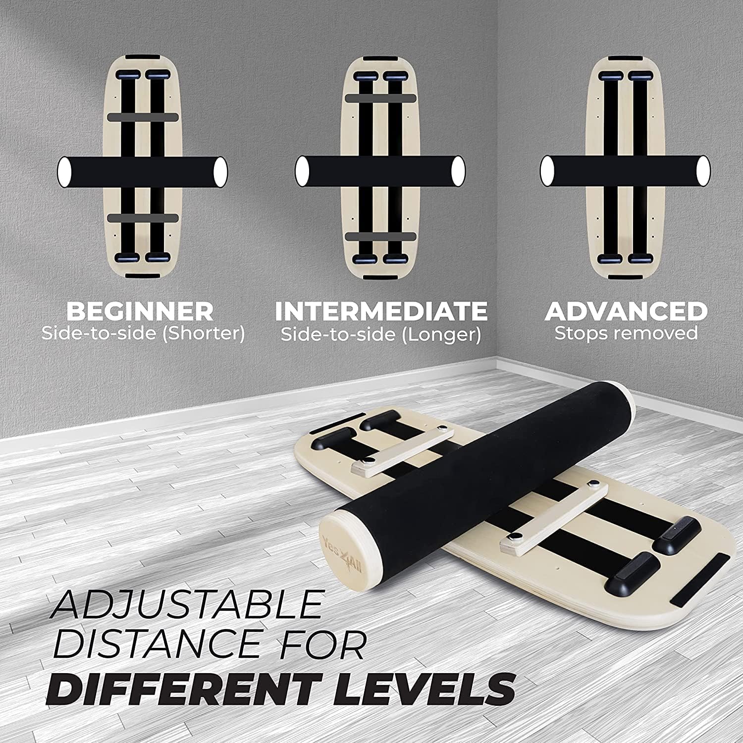 Yes4All Balance Board - Surf Trainer for Enhanced Core Strength & Balance Control | Adjustable Stoppers