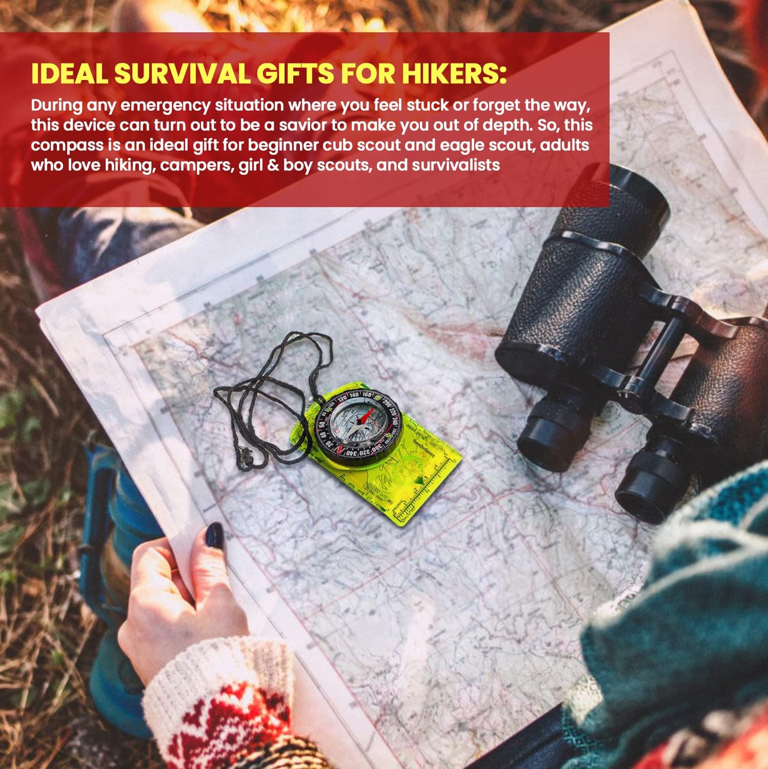 TurnOnSport Orienteering Compass - Advanced Scout Compass for Hiking & Camping - Perfect Survival Gift for Kids