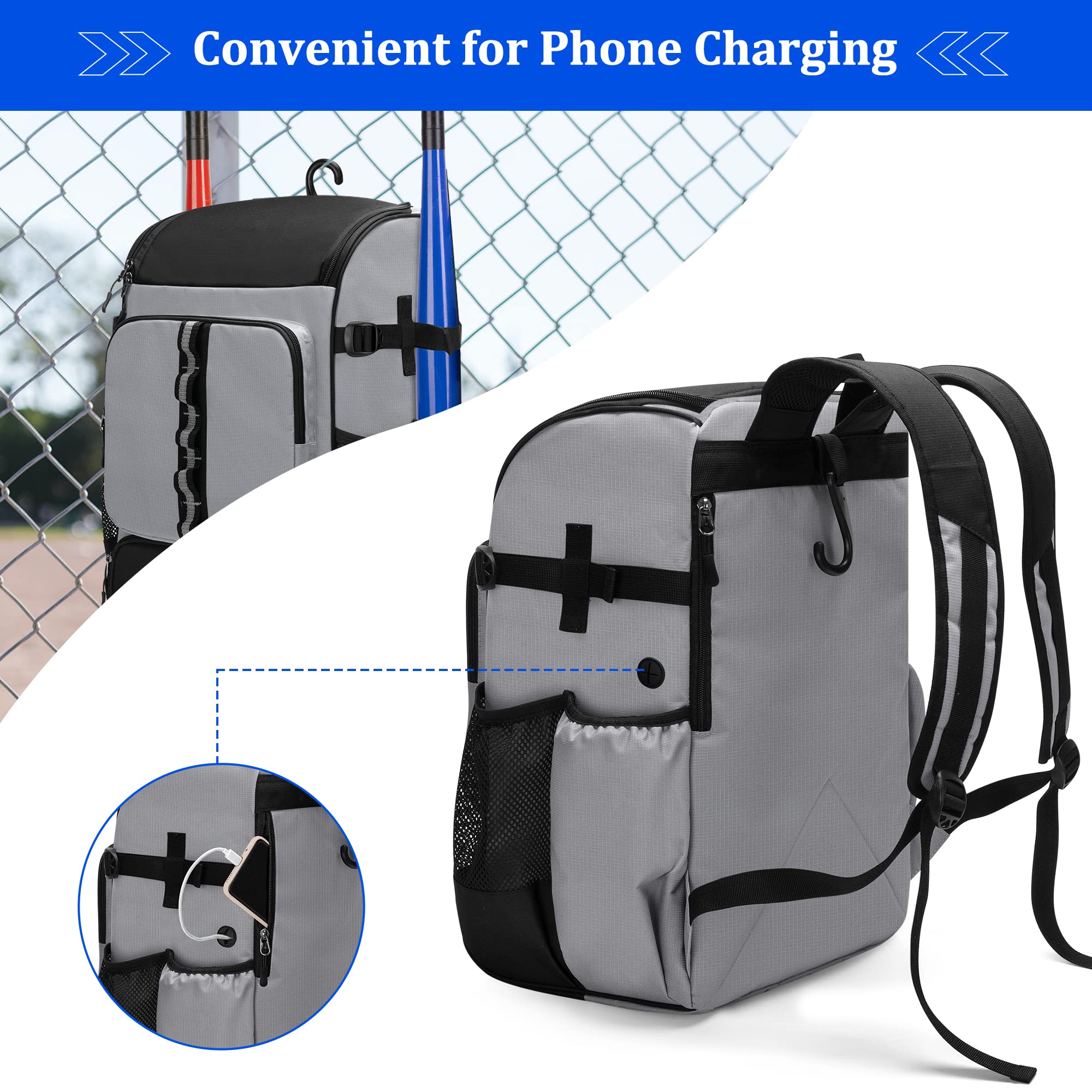 GOBUROS Baseball Backpack Holds Up to 4 Bats, Softball Bat Bag with Separate Shoe Space and Multiple Pockets for Essentials