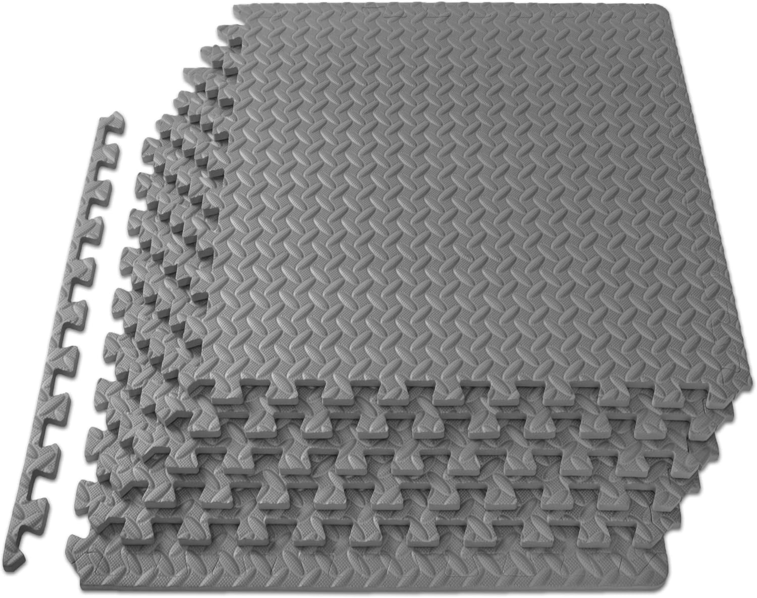 ProsourceFit Puzzle Exercise Mat - EVA Interlocking Foam Tiles for Home Gym | Grey, 24" x 24" - 6 Tiles