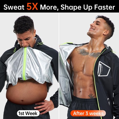 HOTSUIT Sauna Suit Workout Jacket - Men Boxing Anti Rip Sweat Suits Tops, Blue, L