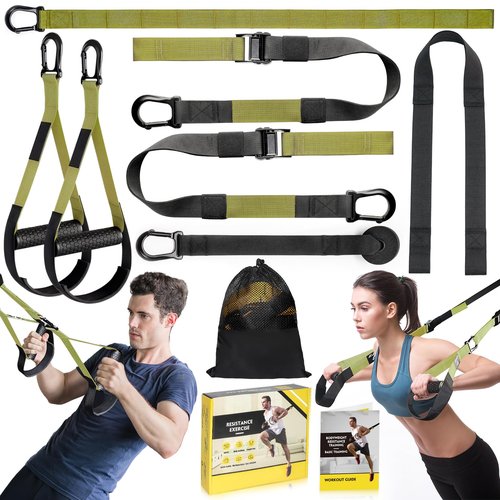 Home Resistance Training Kit, Resistance Trainer Exercise Straps with Handles, Door Anchor and Carrying Bag for Home Gym, Bodyweight Resistance Workout Straps for Indoor & Outdoor(Green)
