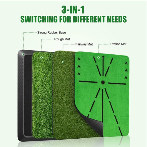 Golf Hitting Mat with Full Antislip & Repalce Base Design, 3-in-1 Golf Practice Mat for Clear Swing Path Feedback, Perfect Training Mat for Indoor or Outdoor, Golf Accessories for Golf Fans