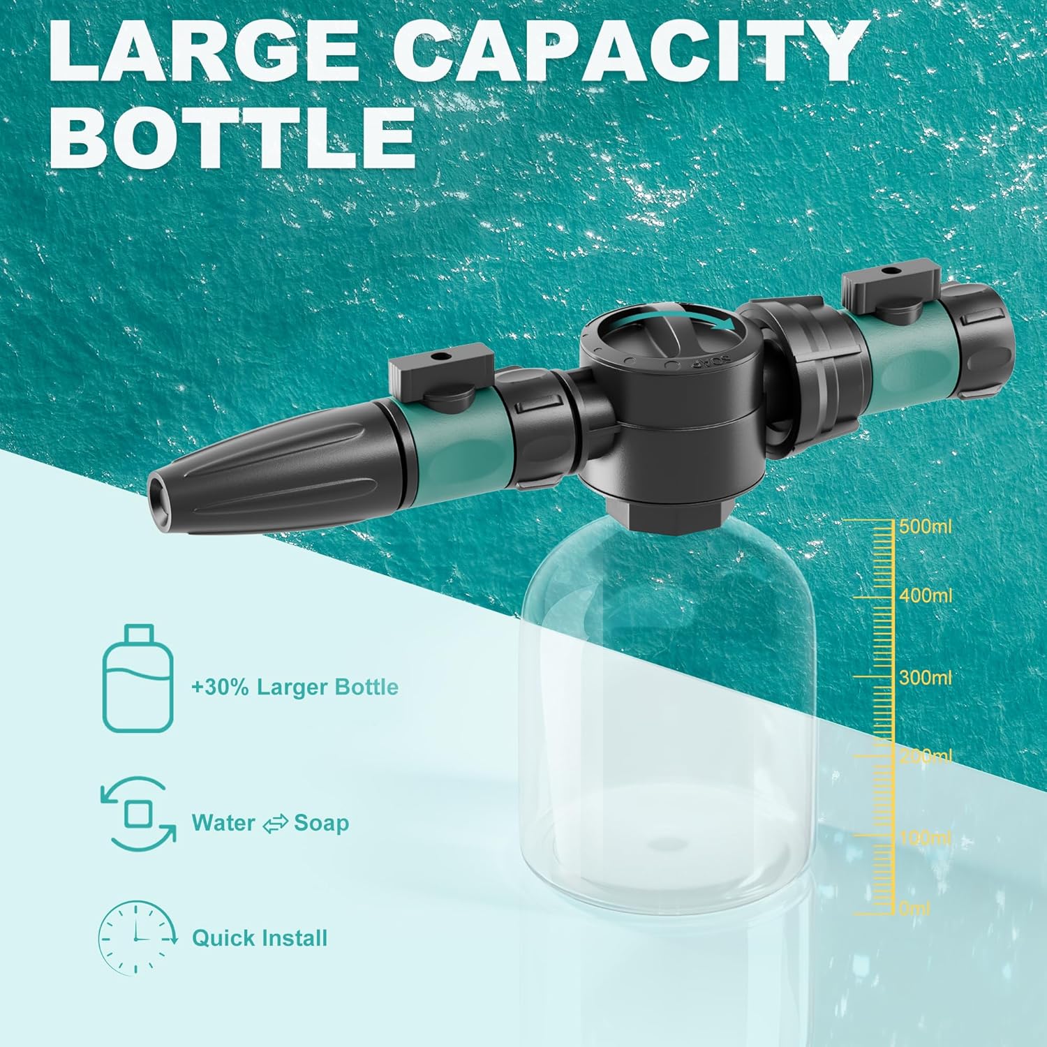 **Salt Remover Flush Kit by [Brand Name] | 500ml High Capacity Bottle - Dual Control Water & Soap Switch - 3 Spray Modes for Boats & Cars**