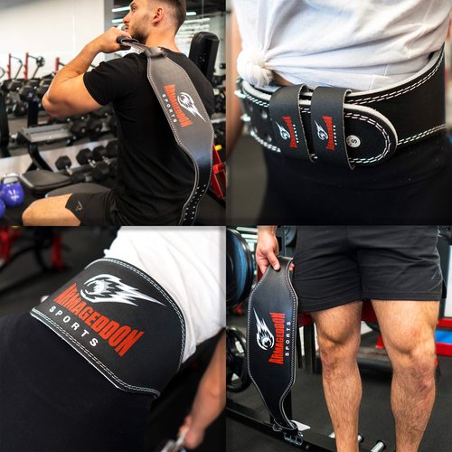 Weight Lifting Belt - 6 Inch Genuine Leather Padded Gym Belt - Supports and reduces stress - Ensures comfort and protection - Premium Quality by Armageddon Sports (XL)