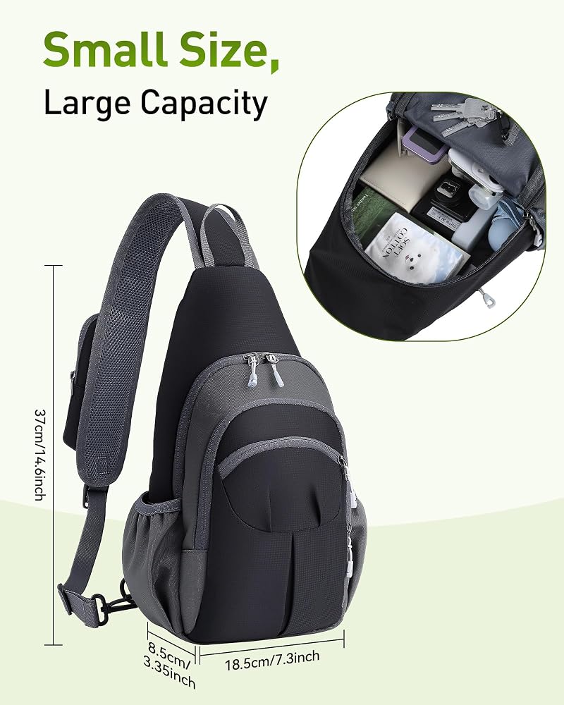 Lightweight Crossbody Sling Bag with Water Bottle Holder for Hiking & Travel